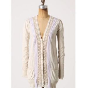 ANTHROPOLOGIE Field & Flower oatmeal‎ ivory borders bf lace cardigan S